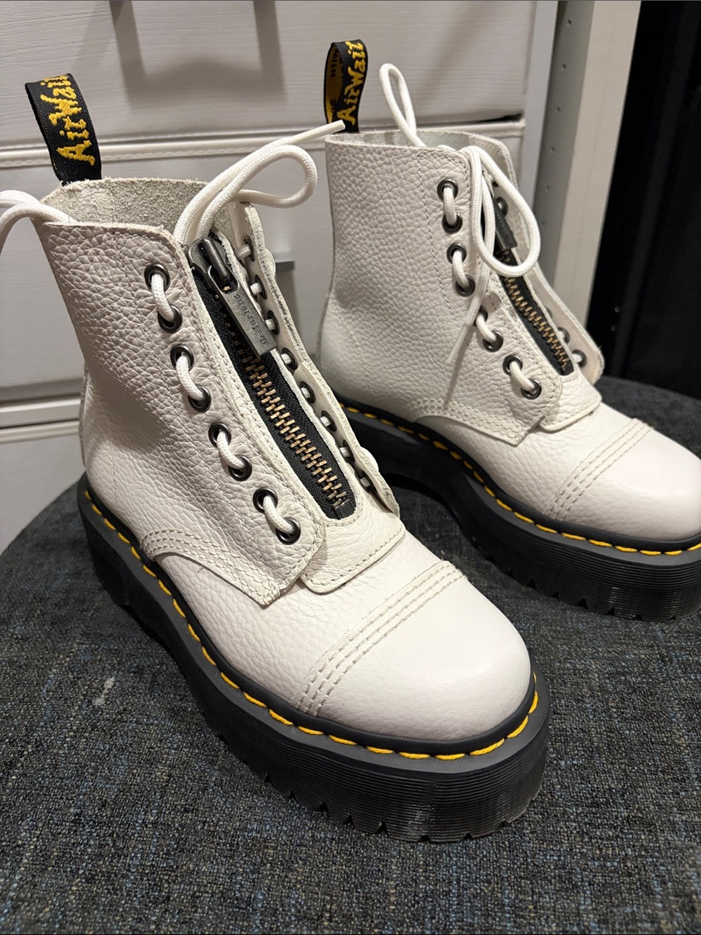 Dr. Martens White Leather Platform Zip Festival Boots